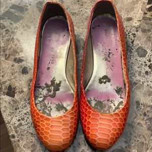 Designer Orange and Red Lizard Ballet Flats